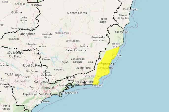 chuvas intensas - Áreas afetadas pelas chuvas intensas, com acumulados de até 50 mm/dia e ventos de até 60 km/h | Foto: Reprodução/Inmet