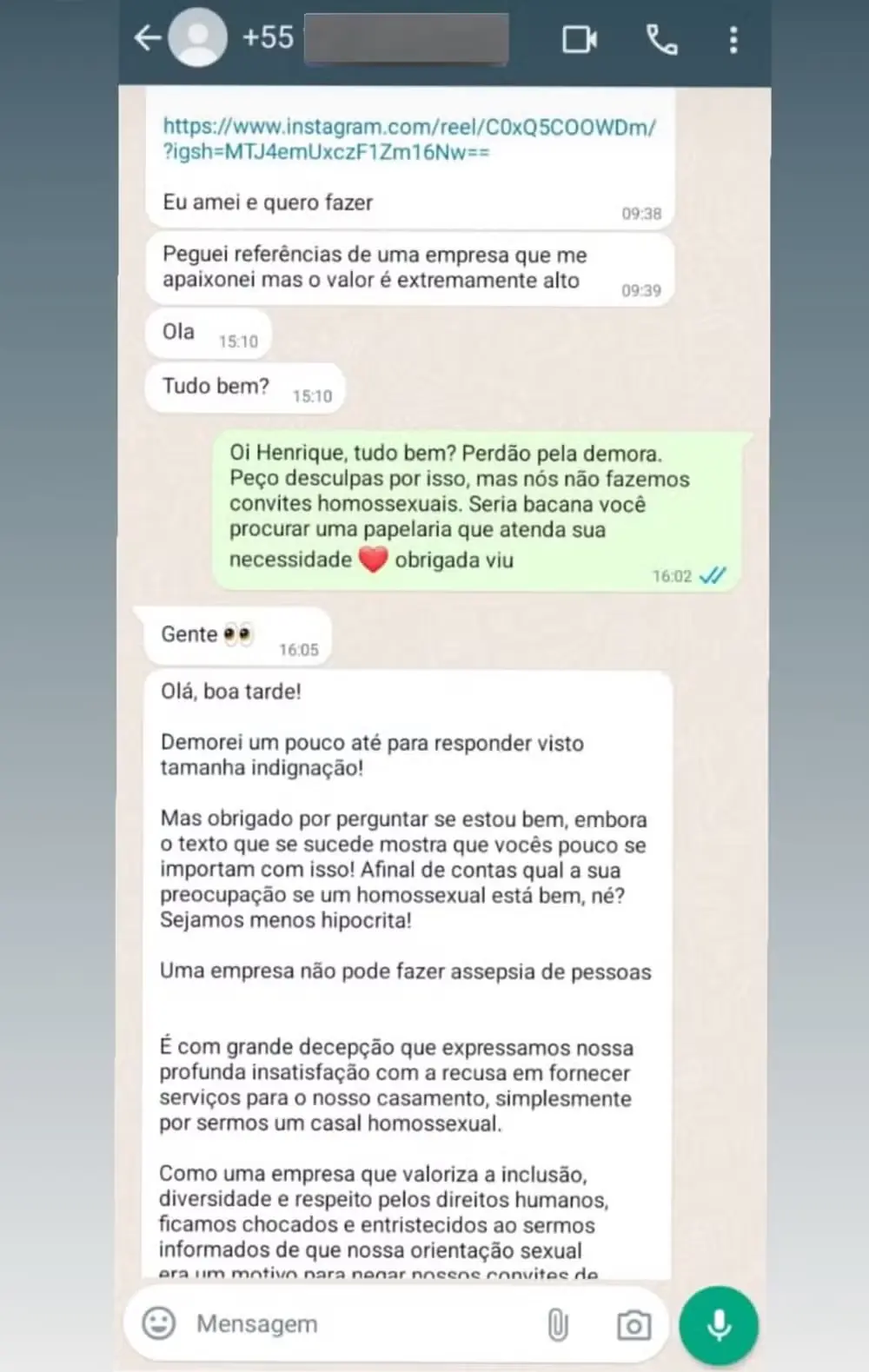 print que mostra a responsta de Henrique Nascimento, um dos noivos