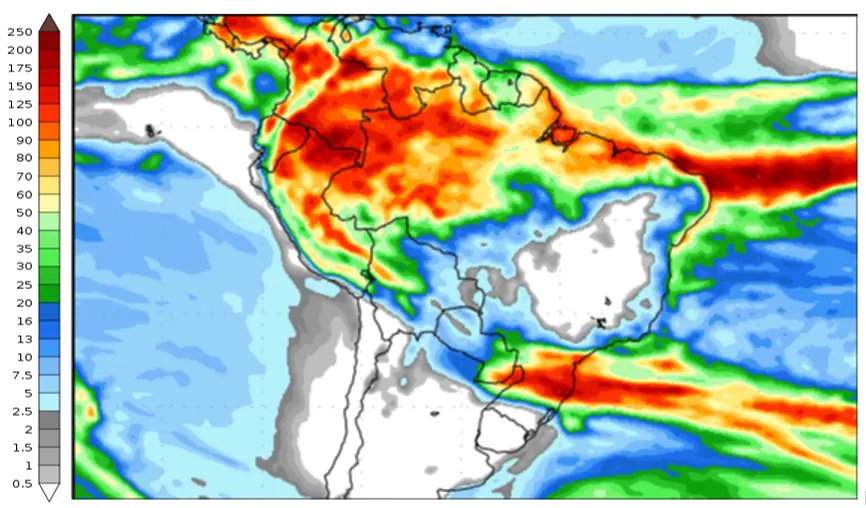 Previsão de chuva para 2ª semana (30/04/2024 e 08/05/2024) | Foto: Reprodução/NCEP/NOAA