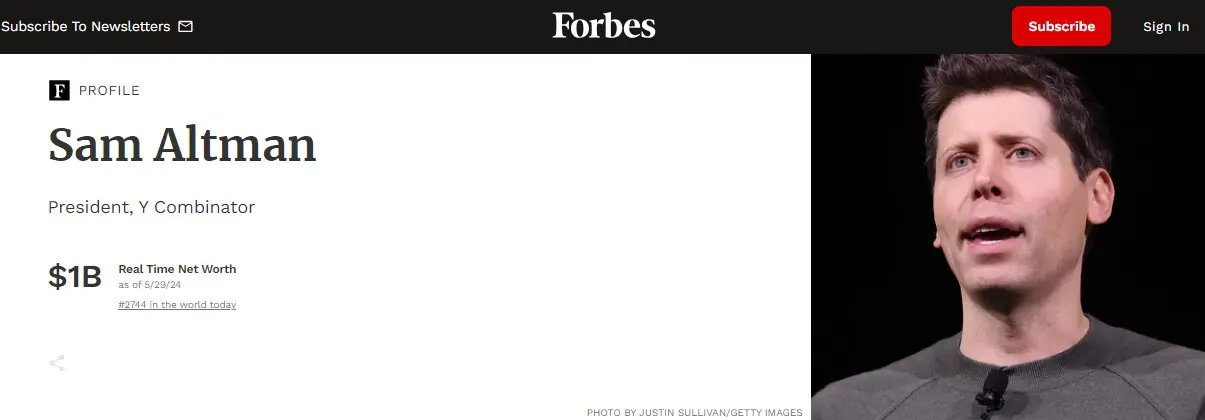 Sam Altman no site da Forbes