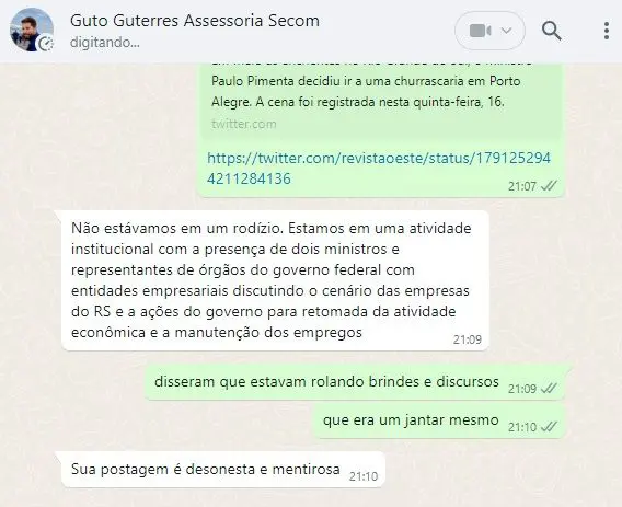 Conversas de WhatsApp mostram o ministro e sua equipe intimidando a repórter de <b>Oeste</b> | Foto: Divulgação/Arquivo pessoal