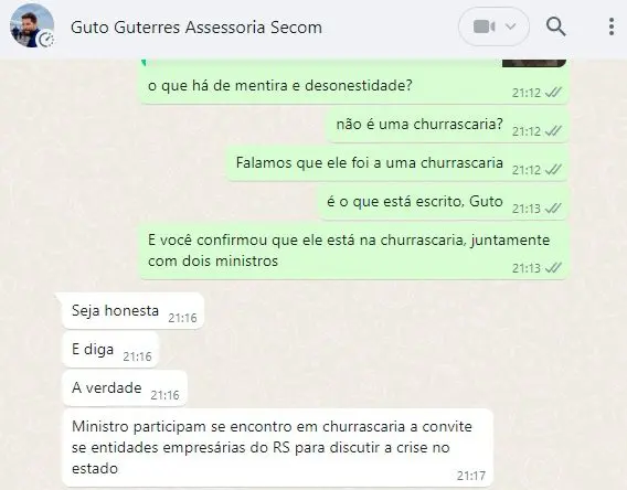 Conversas de WhatsApp mostram o ministro e sua equipe intimidando a repórter de <b>Oeste</b> | Foto: Divulgação/Arquivo pessoal