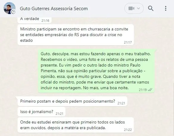 Conversas de WhatsApp mostram o ministro e sua equipe intimidando a repórter de <b>Oeste</b> | Foto: Divulgação/Arquivo pessoal