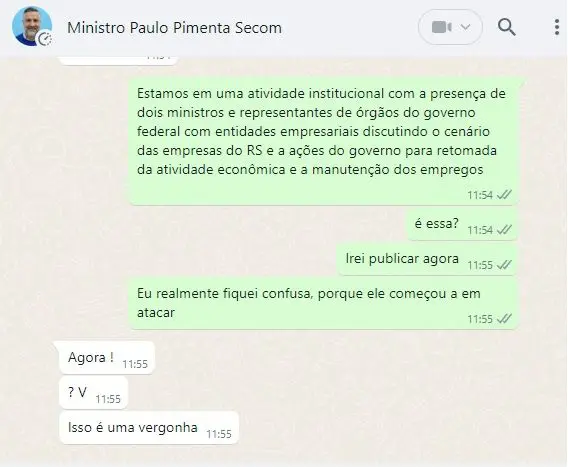 Conversas de WhatsApp mostram o ministro e sua equipe intimidando a repórter de <b>Oeste</b> | Foto: Divulgação/Arquivo pessoal