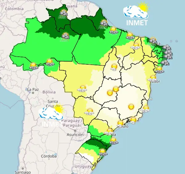 Mapa mostra previsão para a sexta-feira