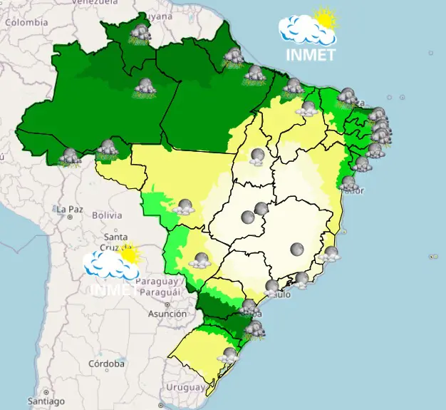 Mapa mostra a previsão para sexta-feira