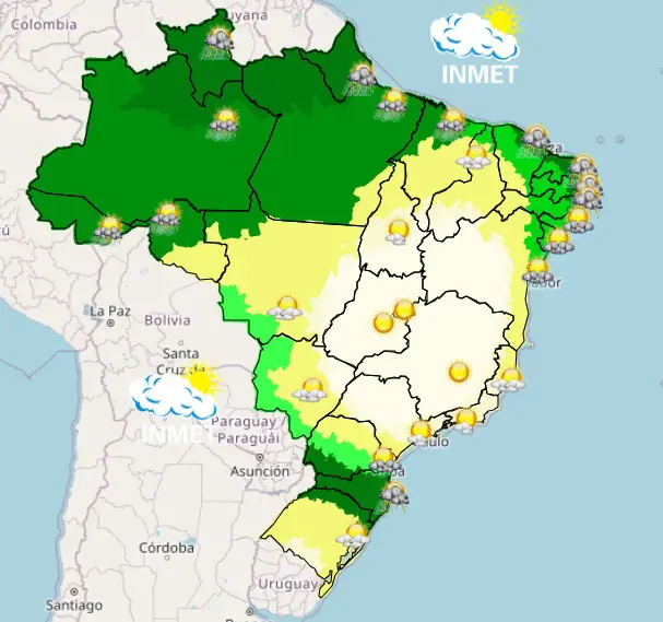 Mapa mostra a previsão para sexta-feira