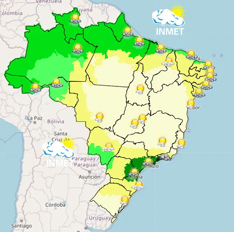 mapa mostra a previsão do tempo para a tarde
