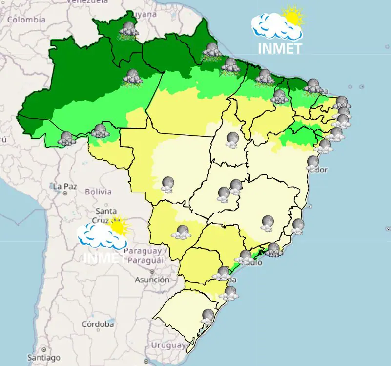 previsão do tempo para o brasil nesta noite