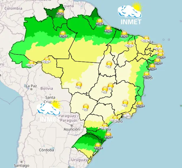 mapa mostra a previsão nas capitais brasileiras durante a manhã de sexta-feira