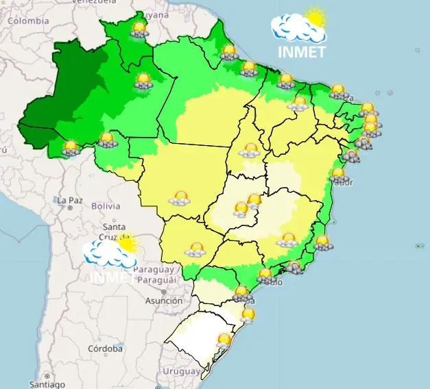 mapa mostra a previsão do tempo no brasil