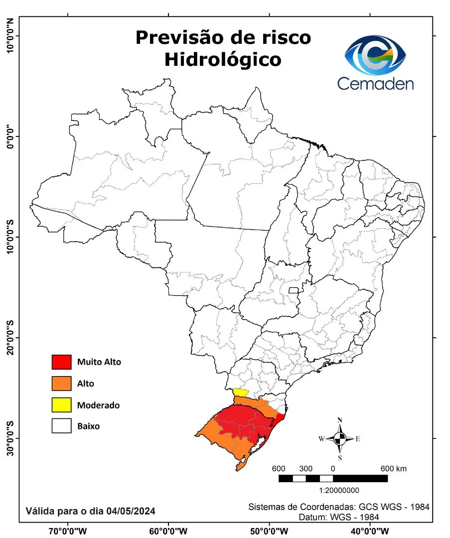 mapa risco de inundações rio grande do sul