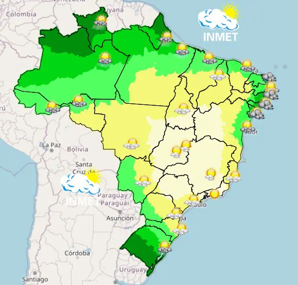 Mapa mostra a previsão do tempo para a manhã desta quinta-feira — 22/5/2024