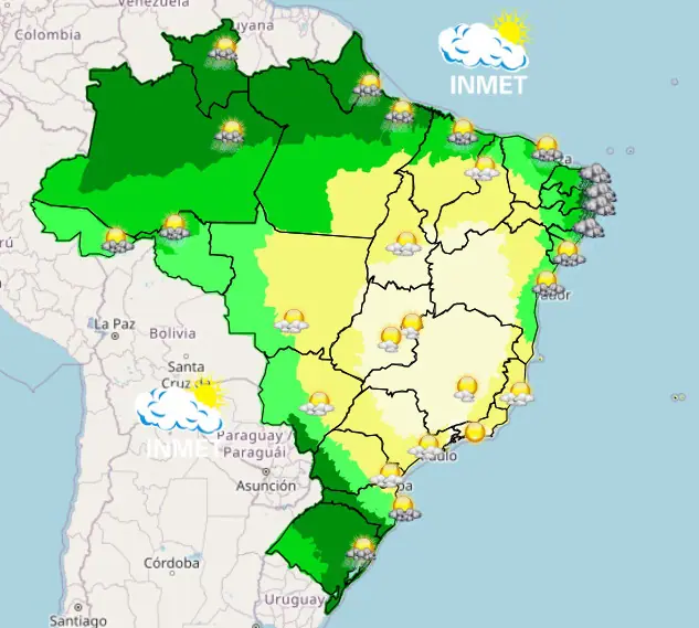 Mapa mostra a previsão do tempo para a tarde desta quinta-feira — 22/5/2024