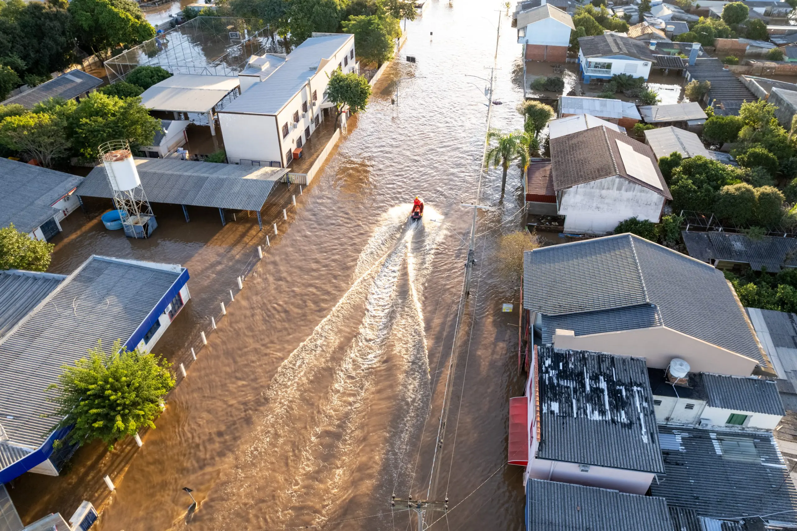Eldorado do Sul é uma das cidades mais atingidas pelas fortes chuvas no Rio Grande do Sul | Foto: Gustavo Mansur/Palácio Piratini