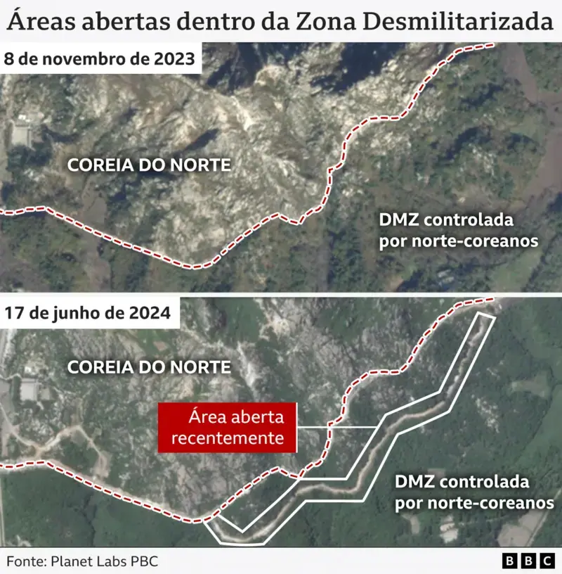 Imagens de satélite obtidas pela BBC mostram os avanços da construção | Foto: Reprodução/BBC News