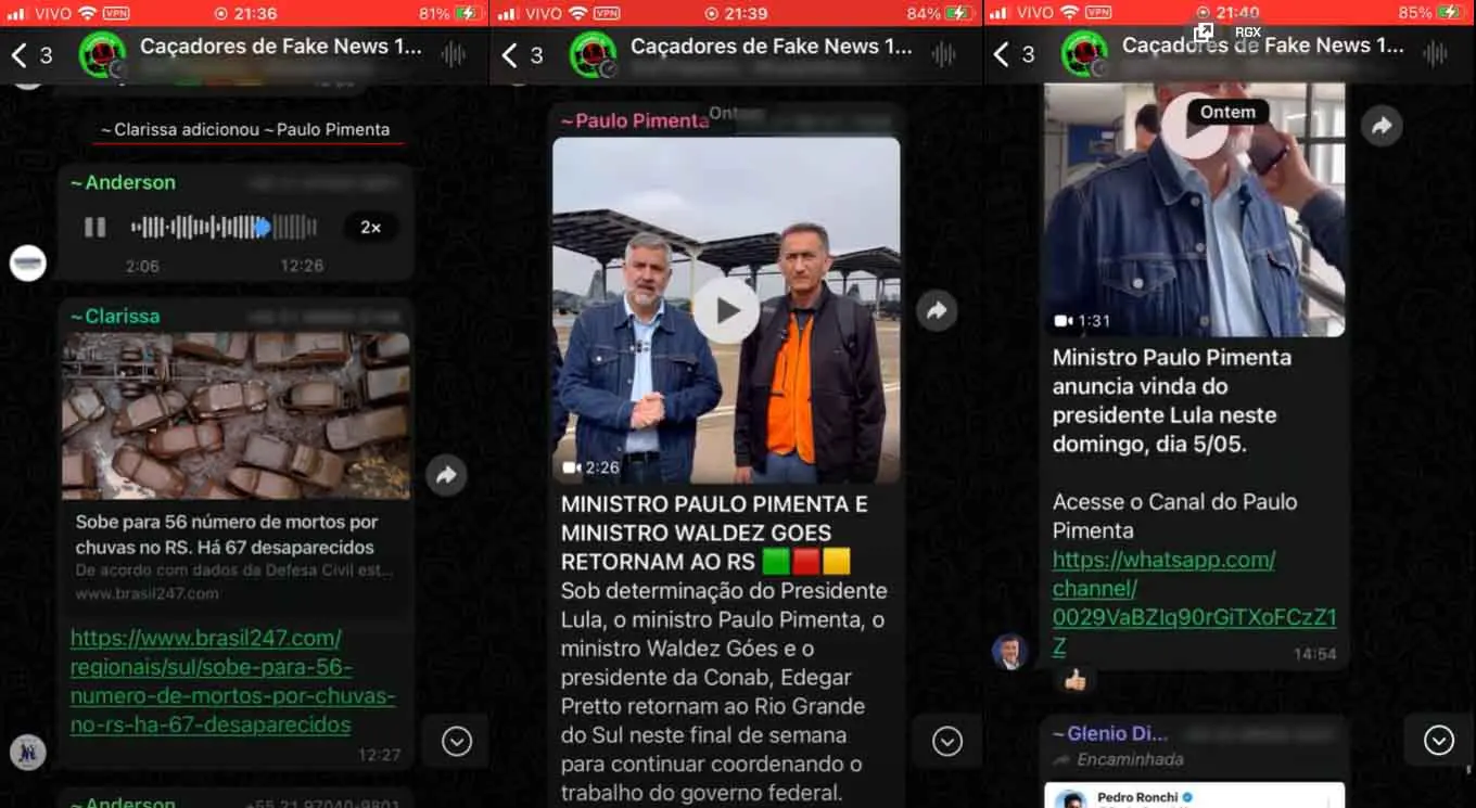 Paulo Pimenta está em um dos grupos dos 'Caçadores de Fake News', mantido por integrantes do Instituto Lula | Foto: Vídeo/Revista Oeste
