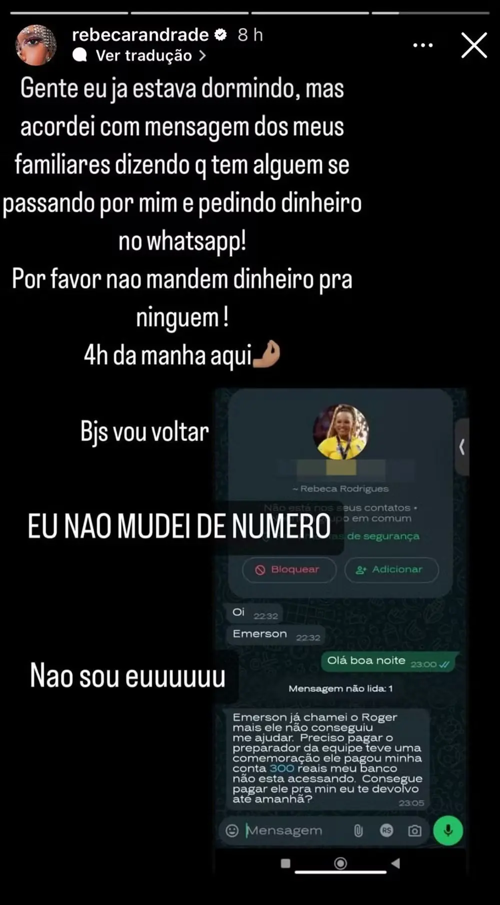 Rebeca Andrade alerta seguidores sobre golpe em seu nome | Foto: Reprodução/Redes sociais