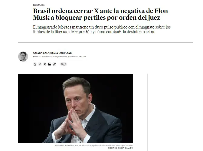 O jornal espanhol El País, por sua vez, relatou que a rede social está ‘com as horas contadas’ no Brasil | Foto: Reprodução/El Pais