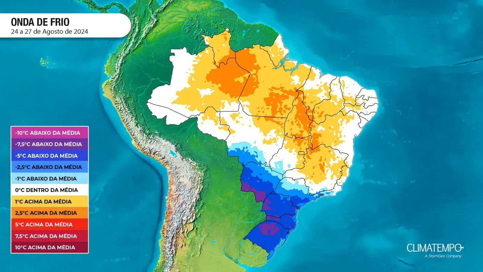 Mapa mostra frente fria