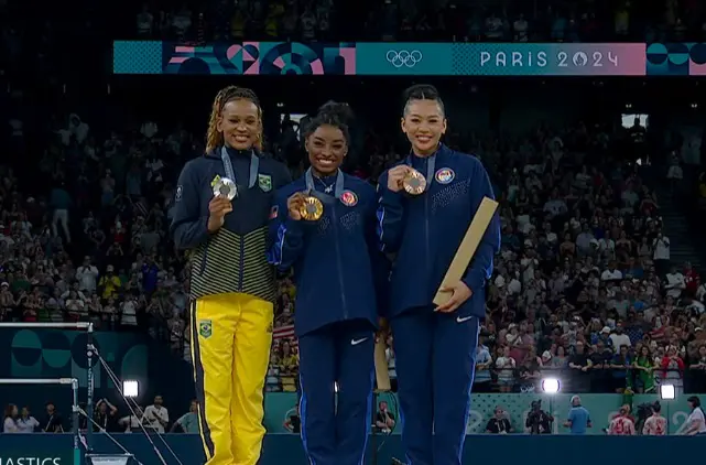 Pódio da Rebeca Andrade com as norte-americanas 2