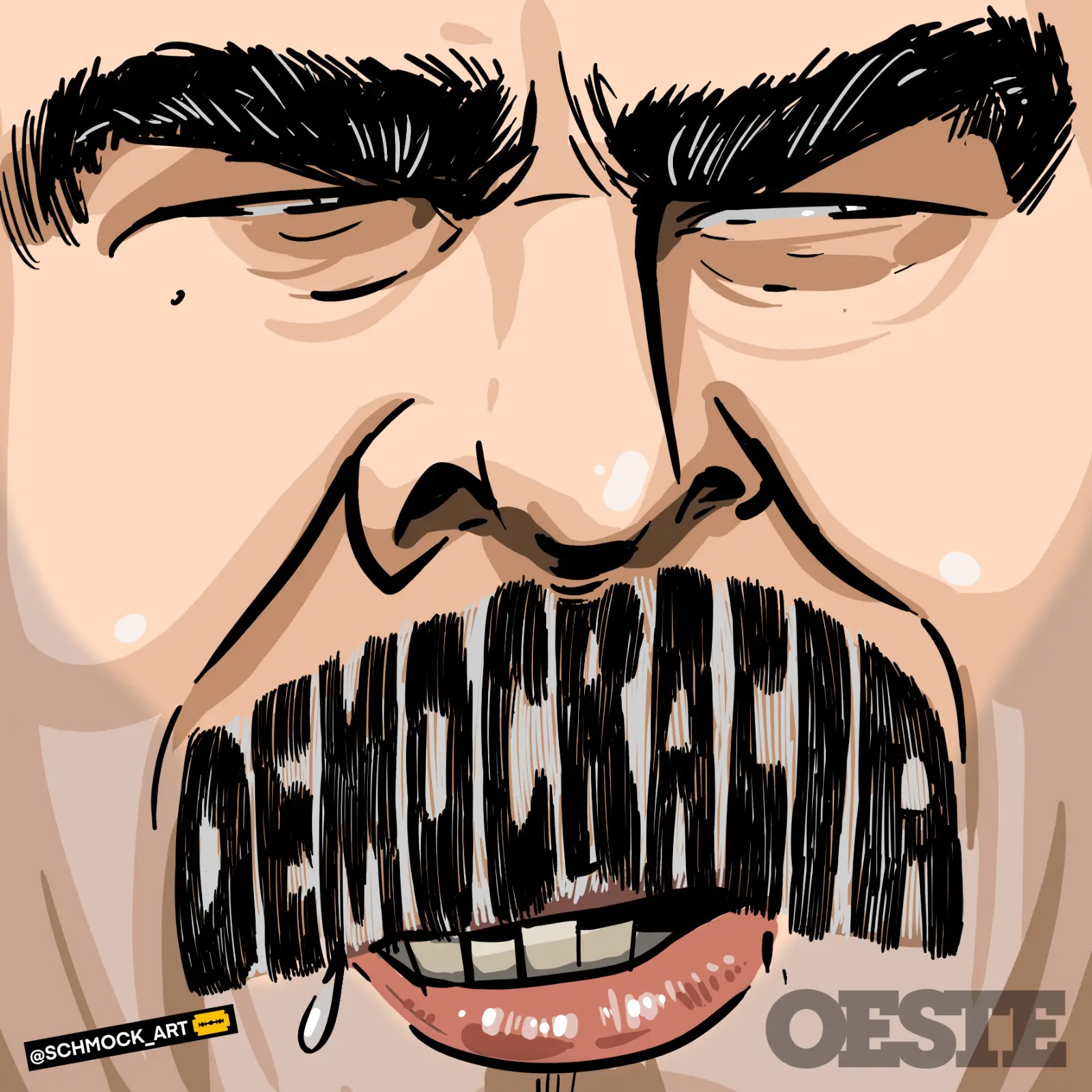 Charge da semana, de 2 de agosto de 2024. Arte do cartunista Schmock, que mostra o ditador venezuelano, Nicolás Maduro, com os dizeres "democracia"