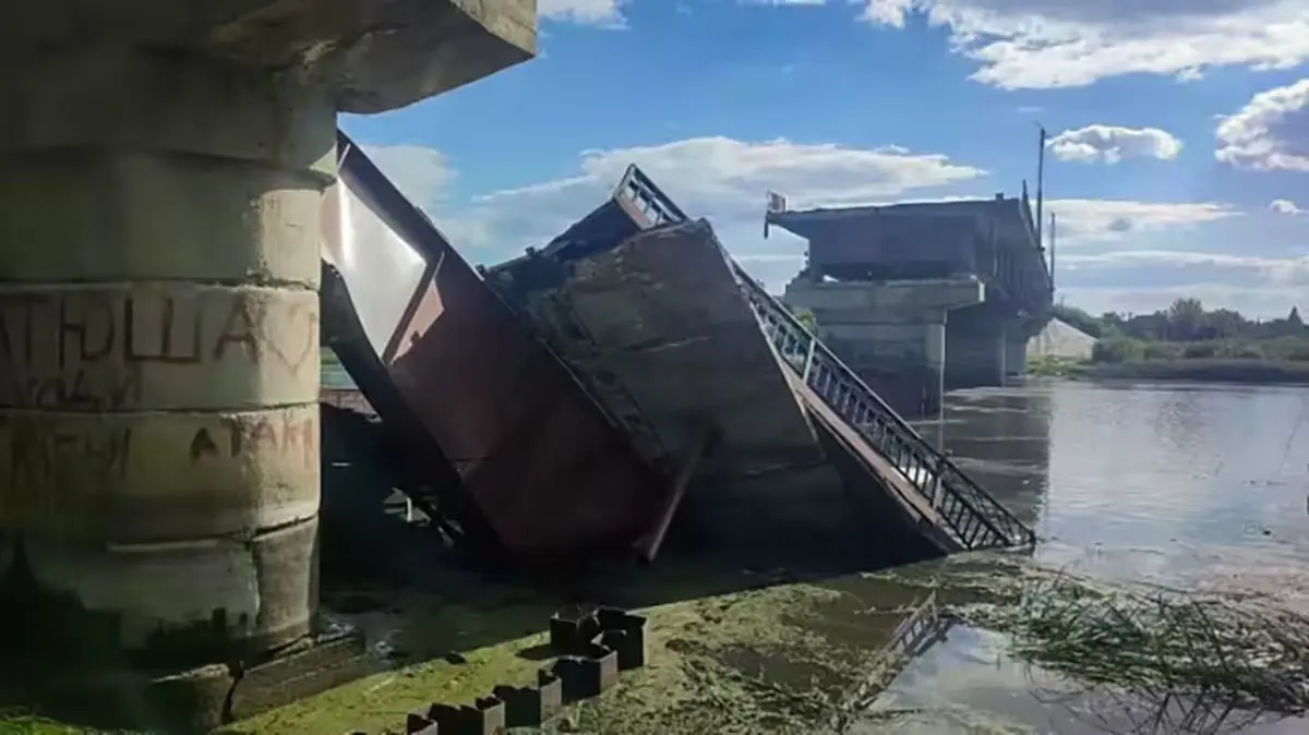 Ponte destruída depois de ataque ucraniano em Kursk, na Rússia | Foto: Reprodução/Telegram
