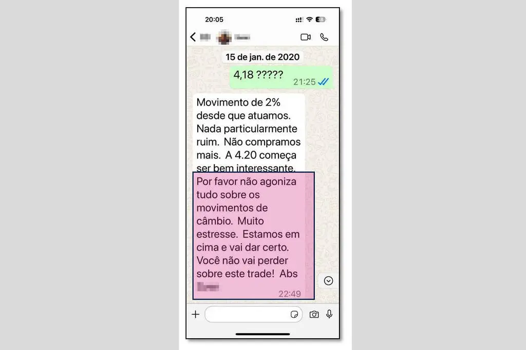 Mensagem do consultor para a cliente: 'Vai dar tudo certo' | Foto: Reprodução/redes sociais