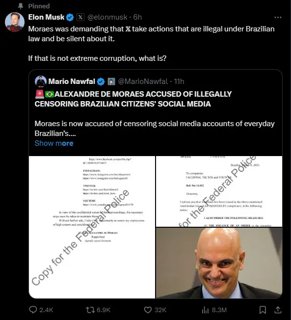 Publicação de Elon Musk no Twitter/X | Foto: Reprodução/Redes sociais