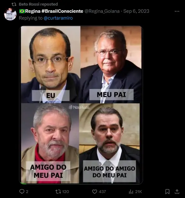 Meme compartilhado por um dos perfis | Foto: Reprodução