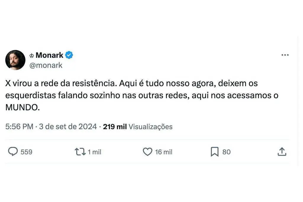 Publicação do influenciador Monark no Twitter/X | Foto: Reprodução/Folha de S. Paulo