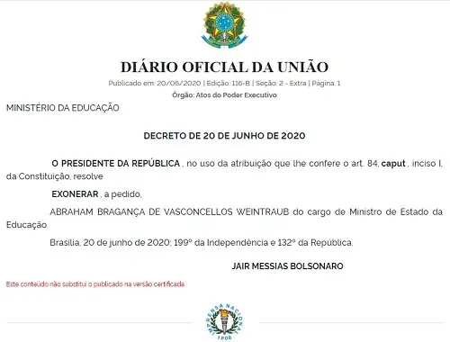 exoneração - weintraub - dou