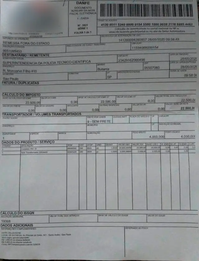 nota fiscal - contêiner - santo andré