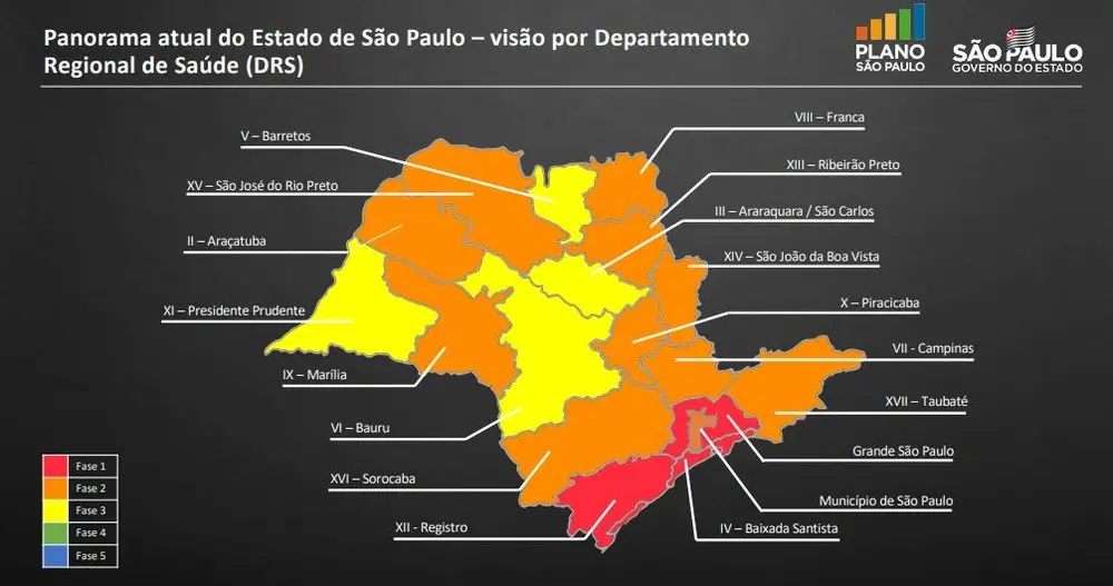 quarentena inteligente de doria - mapa de são paulo pintado de três cores