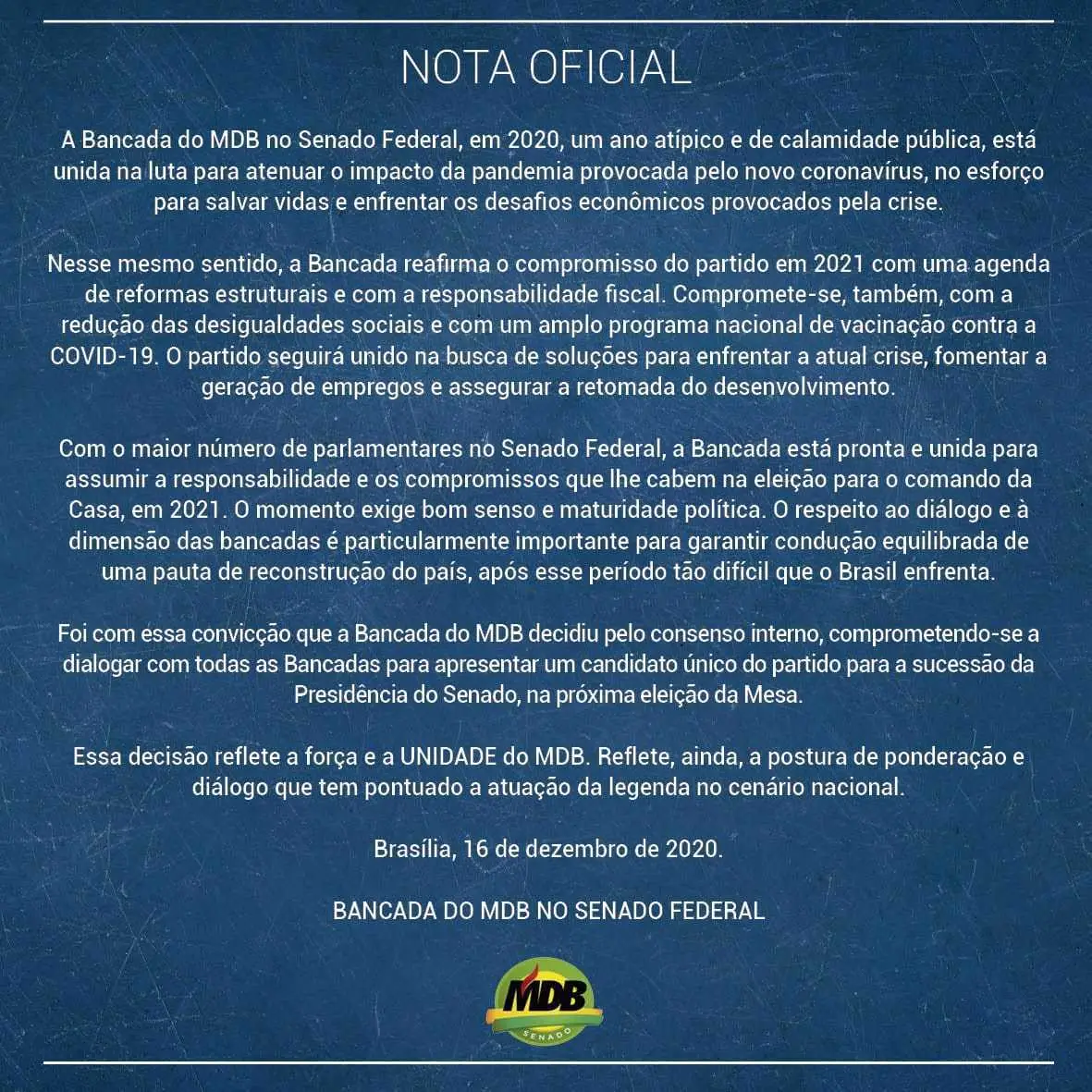 bancada do mdb no senado - presidência