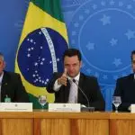 Da esquerda para a direita: diretor da Força Nacional de Segurança Pública, Antônio Aginaldo de Oliveira , ministro da Justiça e Segurança Pública, Anderson Torres, e ministro Meio Ambiente, Joaquim Leite