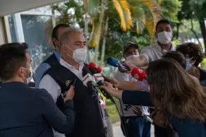 Ministro da Saúde, Marcelo Queiroga, em conversa com a imprensa