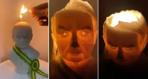 Homem põe fogo em vela com a representação do presidente Jair Bolsonaro