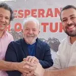 Ex-prefeito de São Paulo Fernando Haddad, ex-presidente Lula e líder do MTST, Guilherme Boulos
