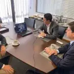 Da esquerda para a direita: vice-presidente do Cidadania, deputado Daniel Coelho, e residentes do MDB, Baleia Rossi, e do PSDB, Bruno Araújo