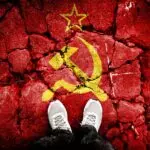 Double,Exposure,Of,Soviet,Union,Flag,With,Cracks,On,Broken
