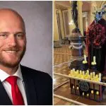 cristão derruba estátua satanista