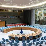 A Câmara do Conselho de Segurança da ONU estava vazia, em virtude do adiamento da votação sobre o cessar-fogo em Gaza - 20/12/2023 | Foto: Eduardo Munoz/Reuters