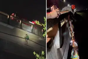Homem | Vídeo mostra o momento em que o homem é resgatado pelo Corpo de Bombeiros | Foto: Reprodução/Redes sociais