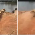 A carreta, formada por dois semi-reboques (bitrem), carregava sacos de cimento | Foto: Montagem Revista Oeste/Reprodução Twitter/X