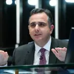 O presidente do Senado, Rodrigo Pacheco, durante sessão no Congresso Nacional