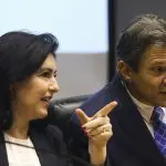 A ministra do Planejamento, Simone Tebet, ao lado do ministro da Fazenda, Fernando Haddad