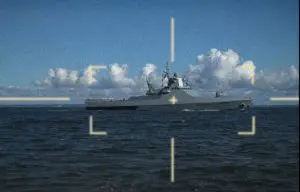 Imagem do navio de patrulha russo na região da Crimeia