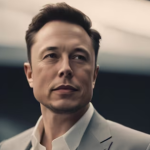 Elon Musk usando terno bege com camisa branca