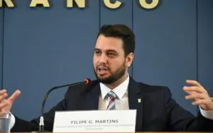 Filipe Martins, assessor especial da Presidência da República, durante palestra no Instituto Rio Branco - 9/5/2019 | Foto: Arthur Max/MRE